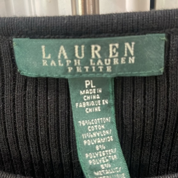Lauren Ralph Lauren black gold metallic ribbed stripe knit crew neck sweater PL - Picture 3 of 14